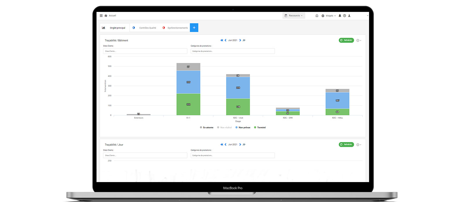 Capture d'écran de l'outil digital utilisé par l'entreprise Isor dans le cadre des missions de nettoyage des espaces de travail et bâtiments.