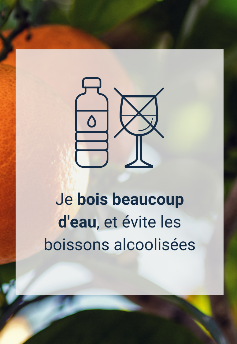 Canicule : je bois beaucoup d'eau, et évite les boissons alcoolisées
