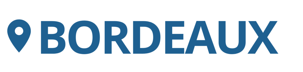 Titre décoratif, avec un pin bleu et le mot "Bordeaux"
