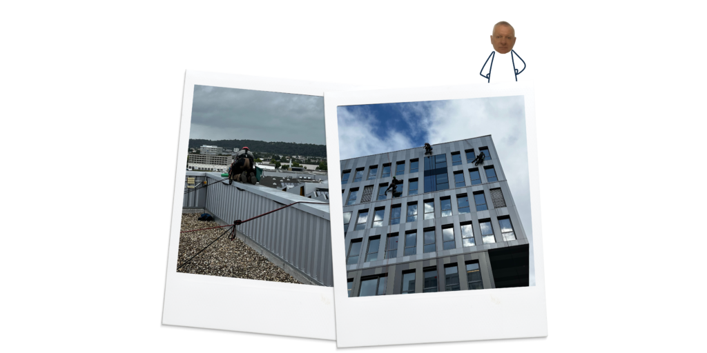 Polaroids illustrant une prestation de vitrerie chez l'un des clients de l'entreprise ISOR Group