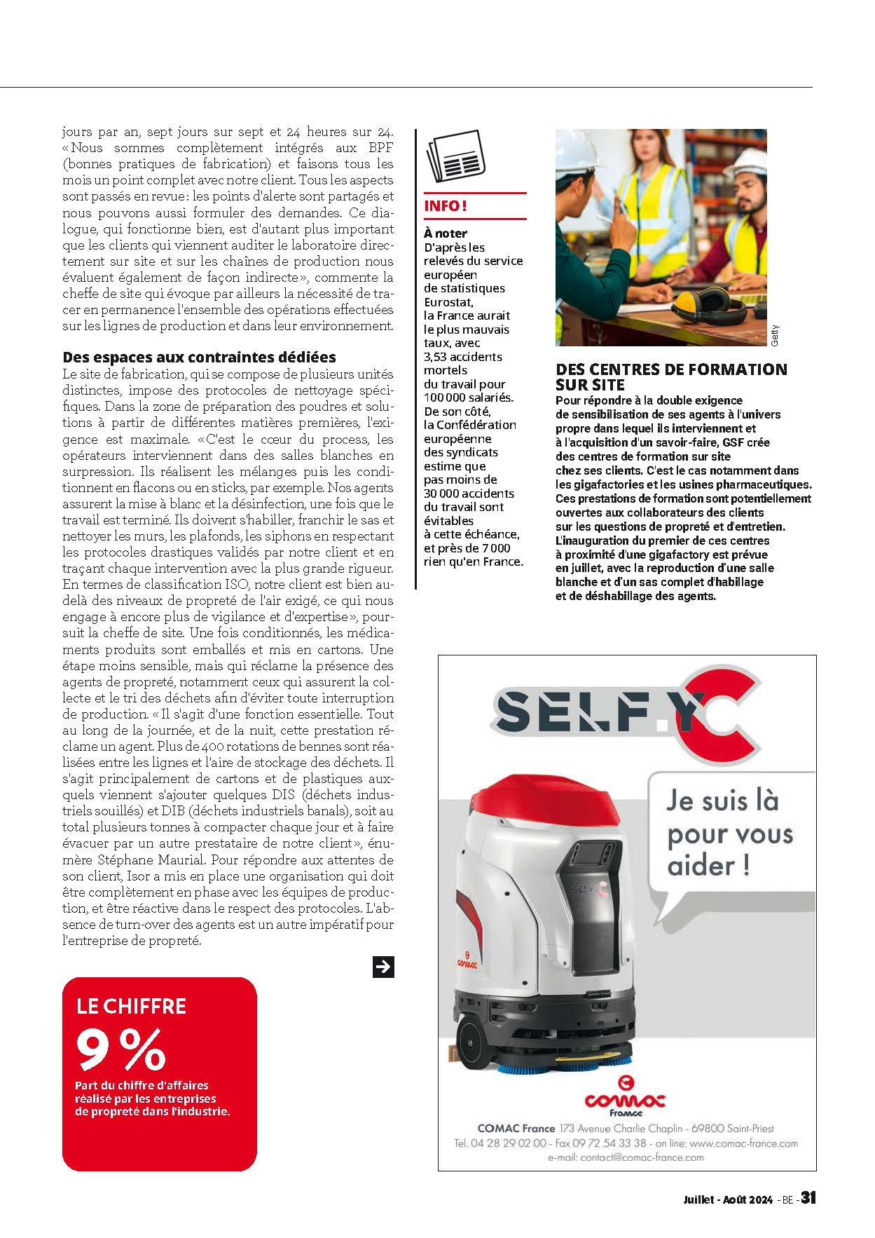 Capture d'écran de l'article du magazine Bâtiment Entretien, au sujet du travail de l'entreprise ISOR Group (société de nettoyage industriel) sur le site de production Unither Liquid Manufacturing